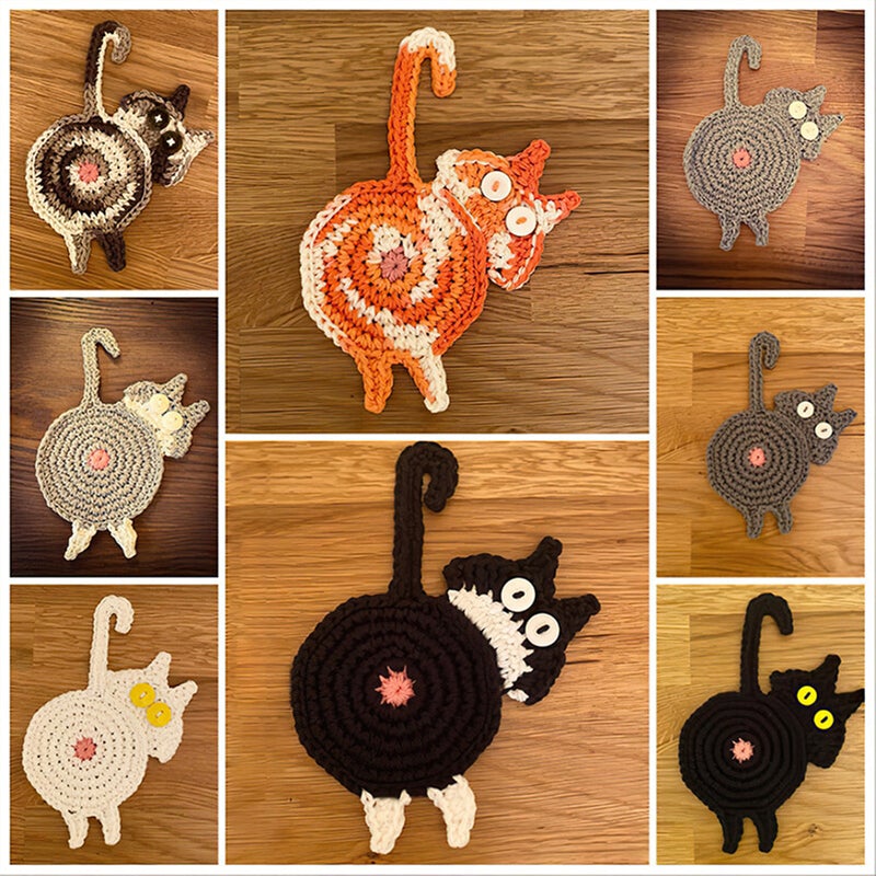 Niedliche gestrickte Kätzchen-Hintern-Untersetzer