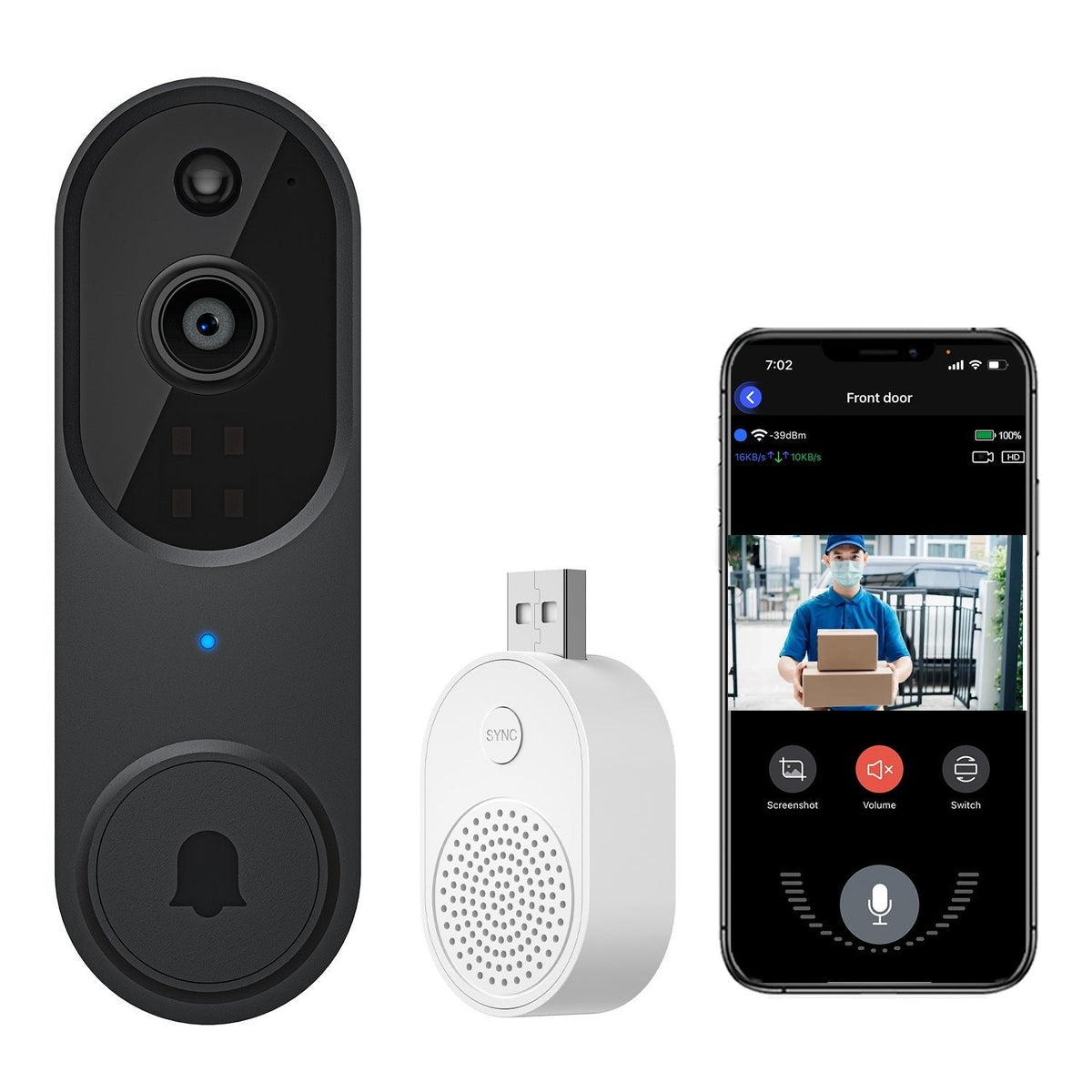 Drahtlose intelligente Türklingelkamera – Außenüberwachung mit HD-Nachtsicht