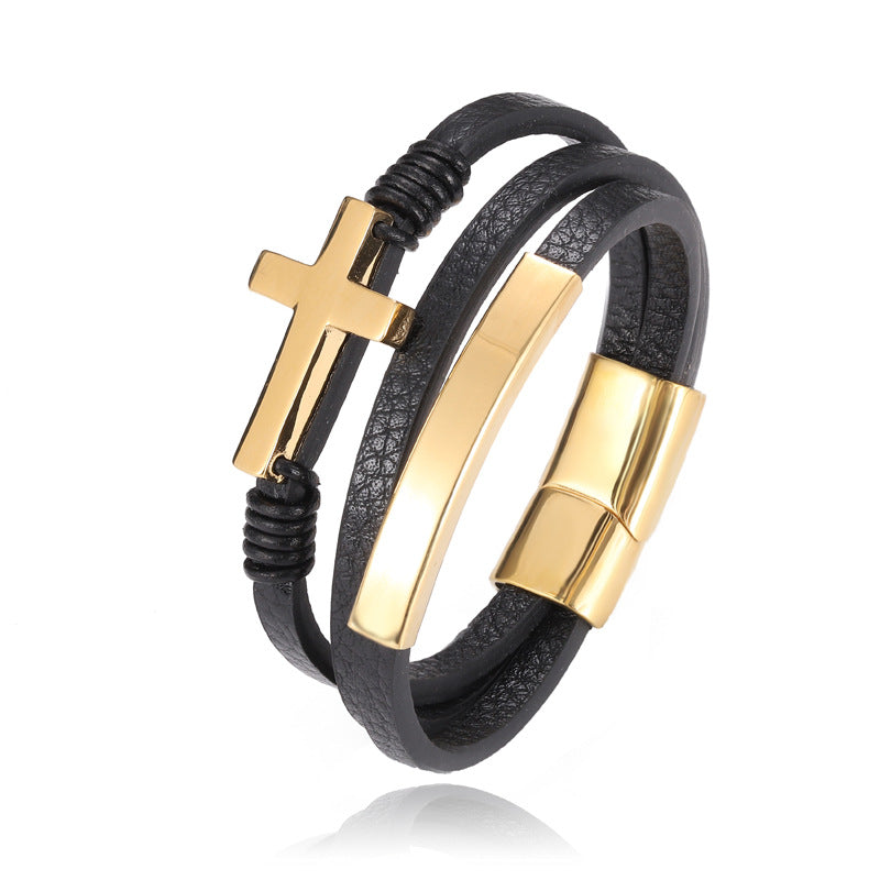 Mehrschichtiges Lederarmband im Cross-Stil
