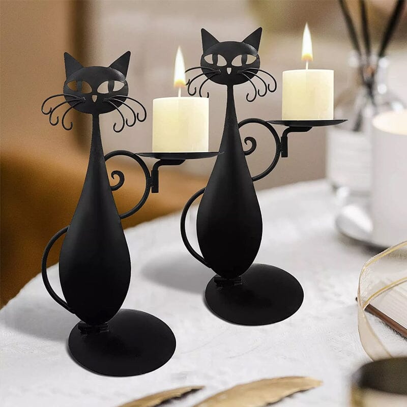 Kerzenhalter mit schwarzer Katze