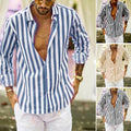 Gestreiftes Button-Down-Langarmshirt für Herren aus Baumwollleinen