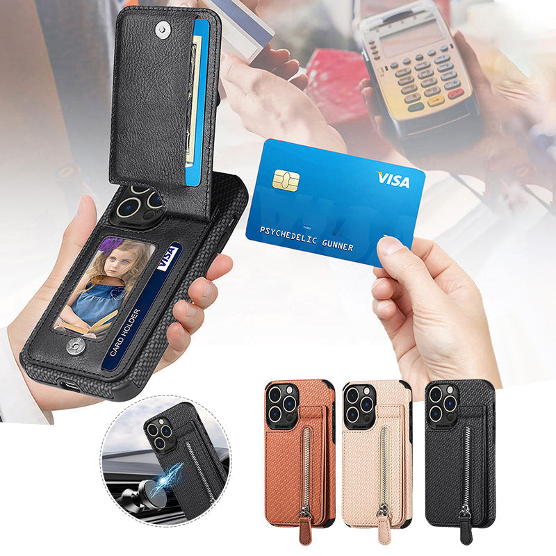 Brieftaschenhülle mit magnetischem Reißverschluss und Kreditkartenhalter für das iPhone