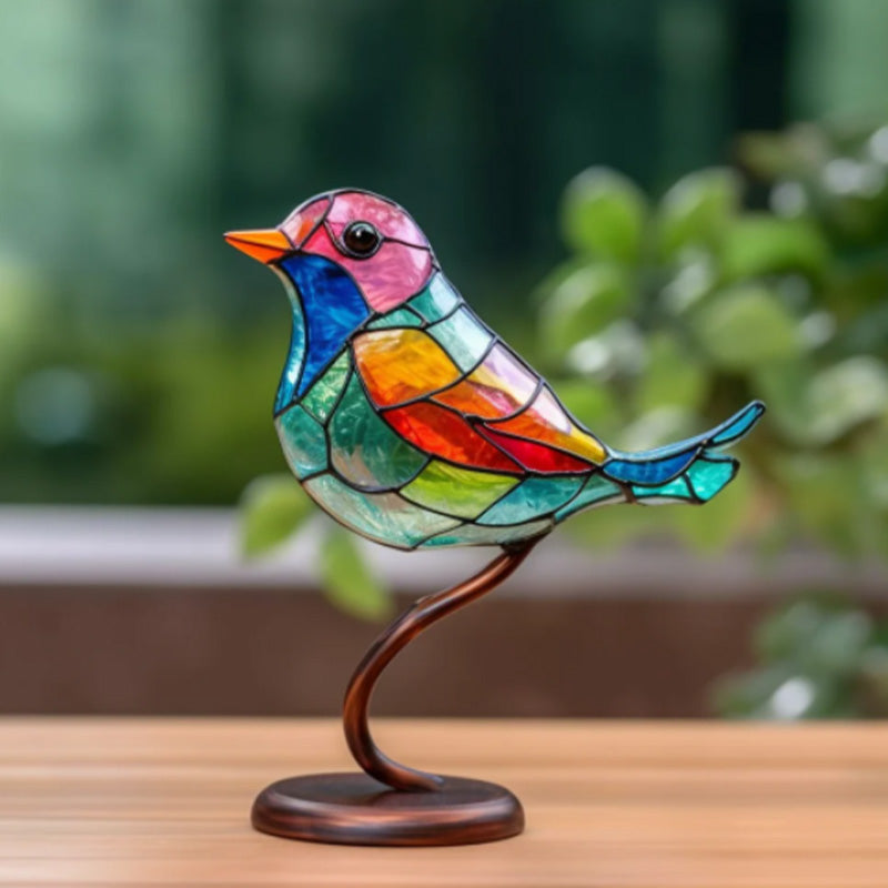 Buntglas-Vögel auf Zweig-Desktop-Ornamenten