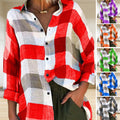 Damen bedrucktes Langarmshirt, lockeres kariertes Hemd