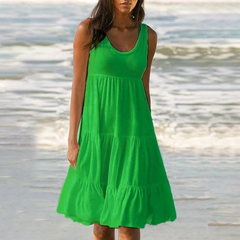 Einfarbiges, ärmelloses Strand-Midikleid mit Einsätzen