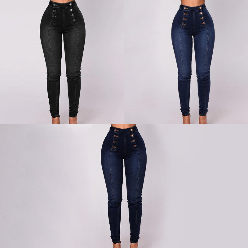 Zweireihige Skinny-Jeans mit hoher Taille