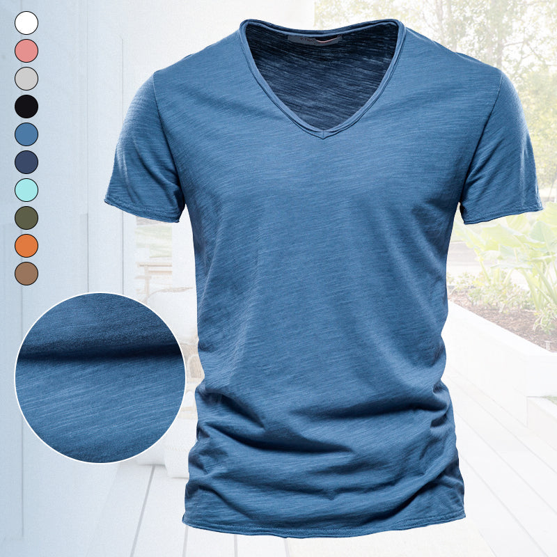 Schlichtes T-Shirt aus Slub-Baumwolle mit V-Ausschnitt Hauptbild