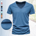 Schlichtes T-Shirt aus Slub-Baumwolle mit V-Ausschnitt