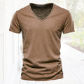 Schlichtes T-Shirt aus Slub-Baumwolle mit V-Ausschnitt