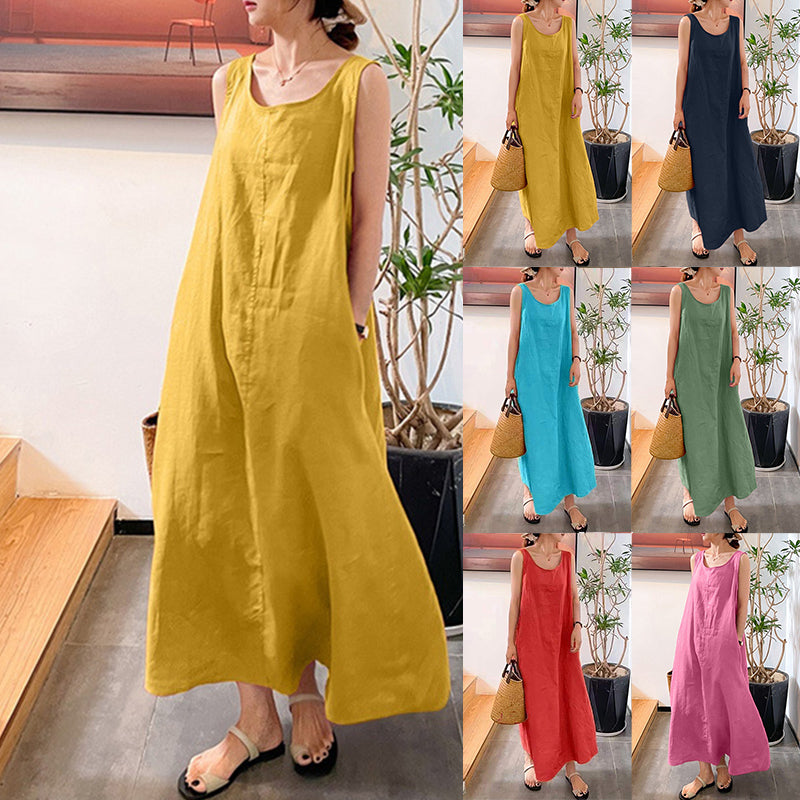 Ärmelloses Sling-Kleid aus Baumwollleinen Hauptbild