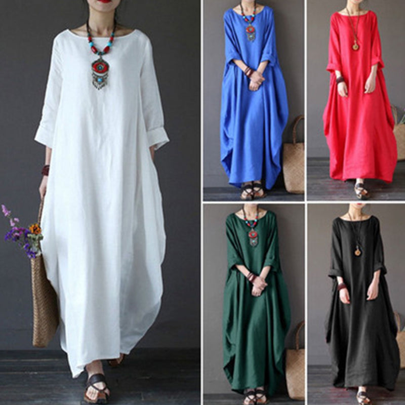 Lockeres Kleid aus Baumwollleinen in großen Größen