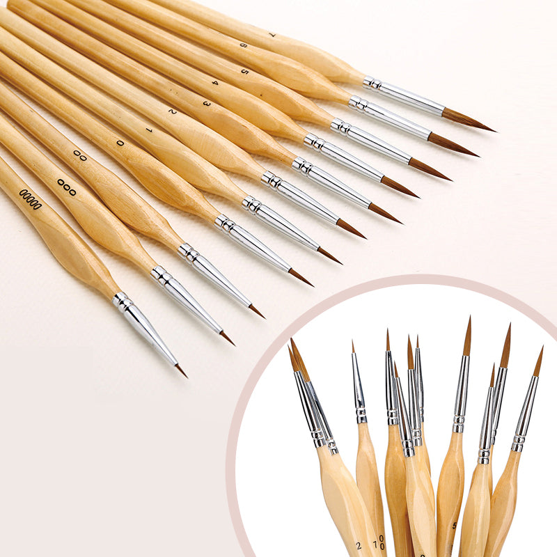 11-teiliges Miniatur-Detailpinsel-Set mit Naturholzgriff Zweitbild