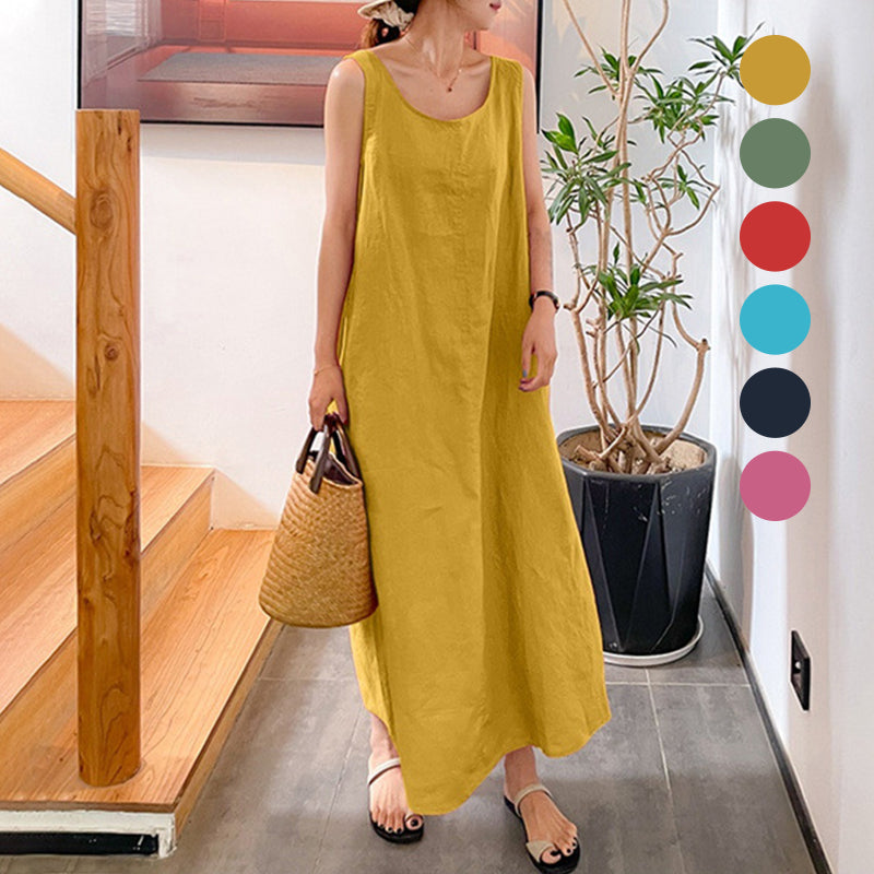Ärmelloses Sling-Kleid aus Baumwollleinen Zweitbild