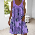 Damen Sommerkleid mit O-Ausschnitt, ärmellos, bedruckt