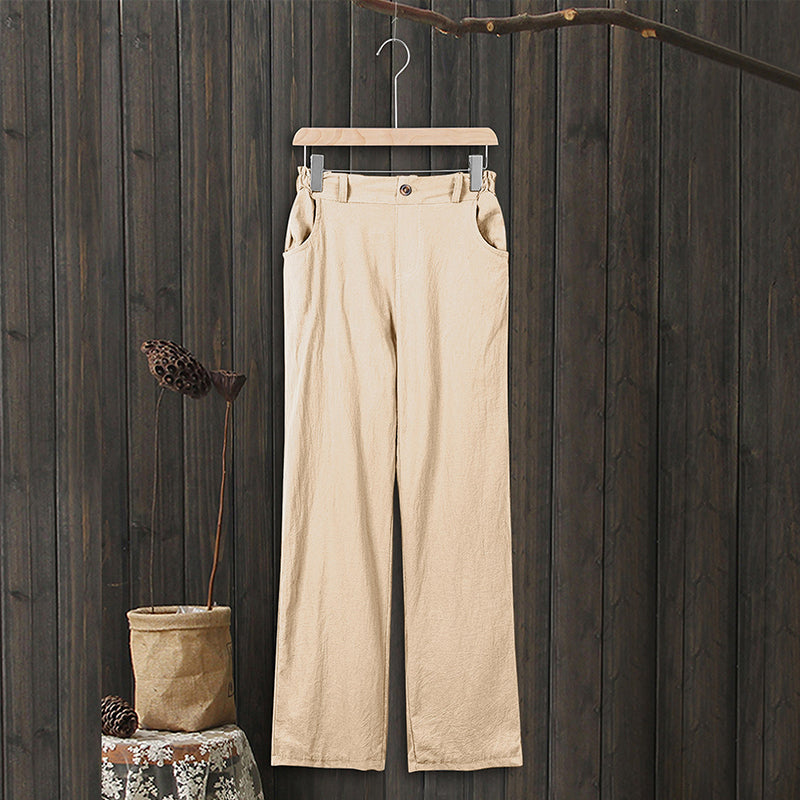 Lässige Damen-Hose aus Baumwollleinen mit hoher Taille