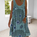 Damen Sommerkleid mit O-Ausschnitt, ärmellos, bedruckt