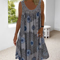 Damen Sommerkleid mit O-Ausschnitt, ärmellos, bedruckt