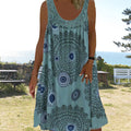 Damen Sommerkleid mit O-Ausschnitt, ärmellos, bedruckt