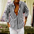 Gestreiftes Button-Down-Langarmshirt für Herren aus Baumwollleinen