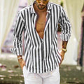 Gestreiftes Button-Down-Langarmshirt für Herren aus Baumwollleinen