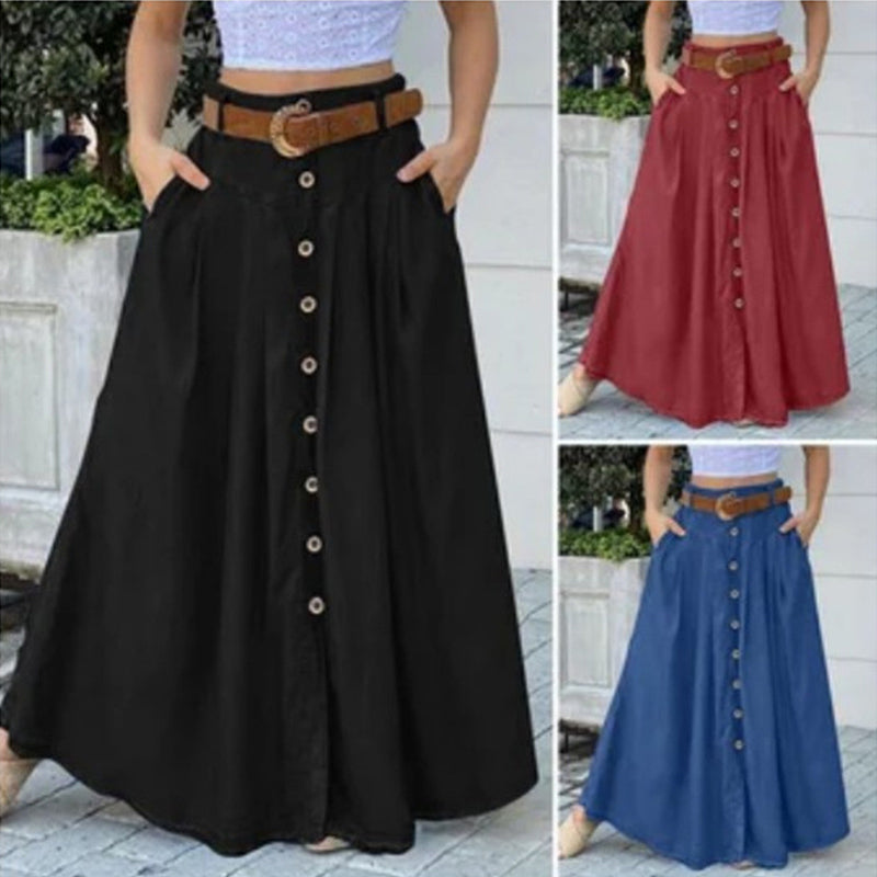 Freizeitkleid mit hoher Taille und Tasche Hauptbild