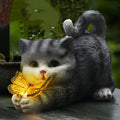 Solarlicht-Gartendekoration mit Katze und Schmetterling