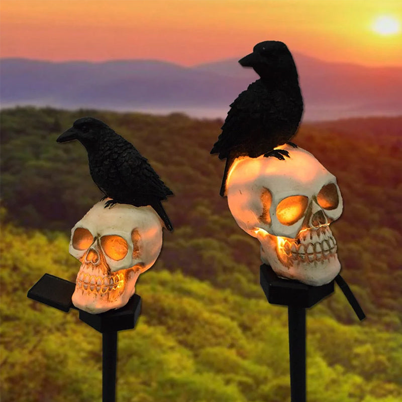 Halloween Solar Totenkopf Krähe Deko Lichter Zweitbild