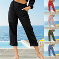 Lässige Damen-Hose aus Baumwollleinen mit hoher Taille