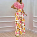 Set aus einfarbigem Hemd und lockerer Hose mit Blumenmuster