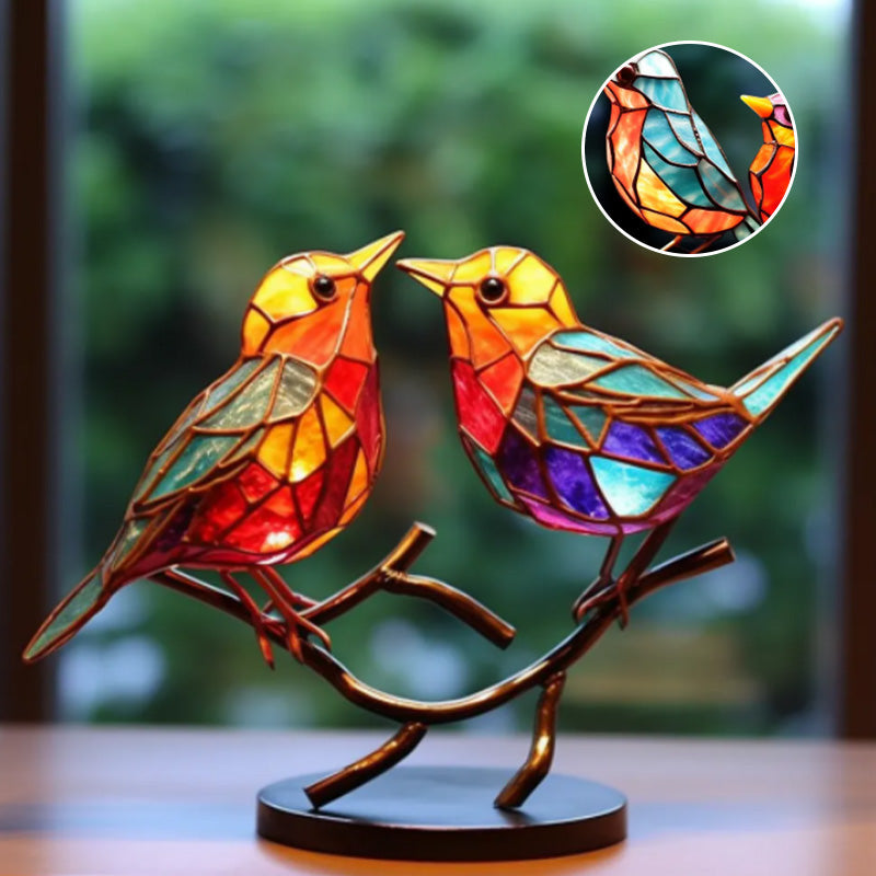 Buntglas-Vögel auf Zweig-Desktop-Ornamenten Hauptbild
