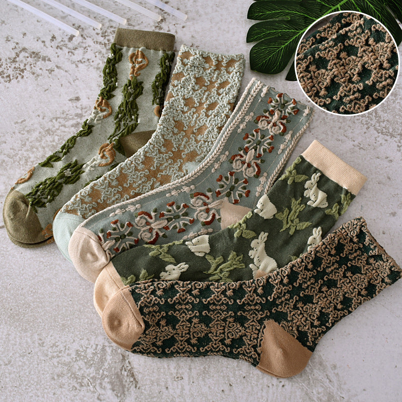 Damen-Baumwollsocken mit Blumenmuster