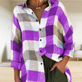 Damen bedrucktes Langarmshirt, lockeres kariertes Hemd