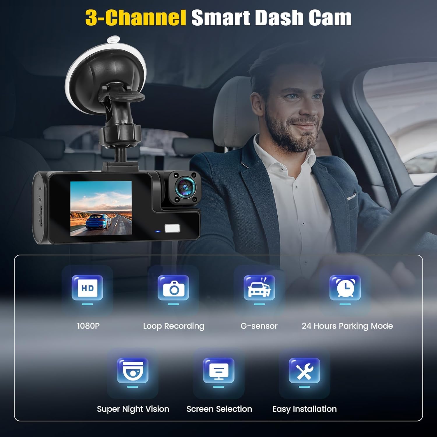 🚘3-Kanal-Dashcam vorne und hinten innen Zweitbild