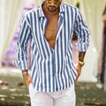 Gestreiftes Button-Down-Langarmshirt für Herren aus Baumwollleinen