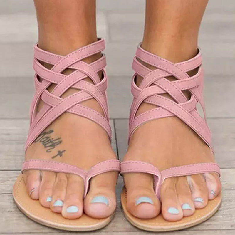 Sommerliche, überkreuzte, flache Sandalen mit Reißverschluss Zweitbild