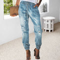Bequeme, zerrissene Jeans mit Kordelzug