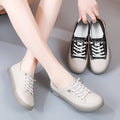 Damen-Freizeitschuhe aus weichem Leder mit elastischen Schnürsenkeln