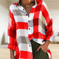 Damen bedrucktes Langarmshirt, lockeres kariertes Hemd