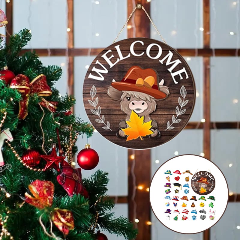 DIY hölzernes Weihnachtsschild "Highland Bull" als Willkommensschild Zweitbild