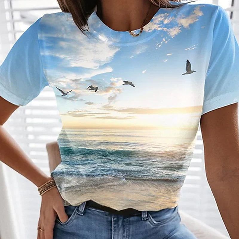 Lässiges 3D-gedrucktes Malerei-T-Shirt für Damen Zweitbild