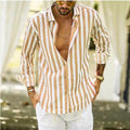 Gestreiftes Button-Down-Langarmshirt für Herren aus Baumwollleinen