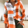Damen bedrucktes Langarmshirt, lockeres kariertes Hemd