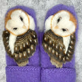 Handgestrickte nordische Fäustlinge aus Wolle mit Eulen