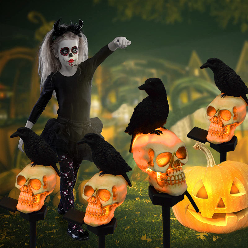 Halloween Solar Totenkopf Krähe Deko Lichter Hauptbild