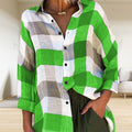 Damen bedrucktes Langarmshirt, lockeres kariertes Hemd