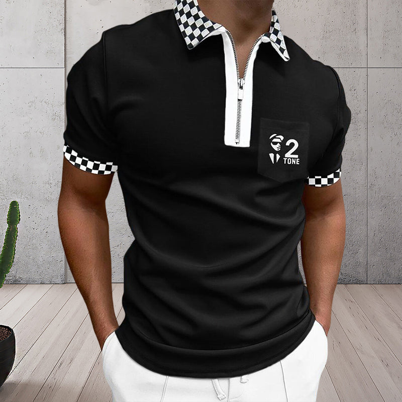 Farbeblock-Poloshirt für Herren mit Reißverschluss