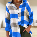 Damen bedrucktes Langarmshirt, lockeres kariertes Hemd