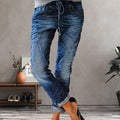 Gewaschene Jeans mit zerrissenem Tunnelzug und elastischem Bund