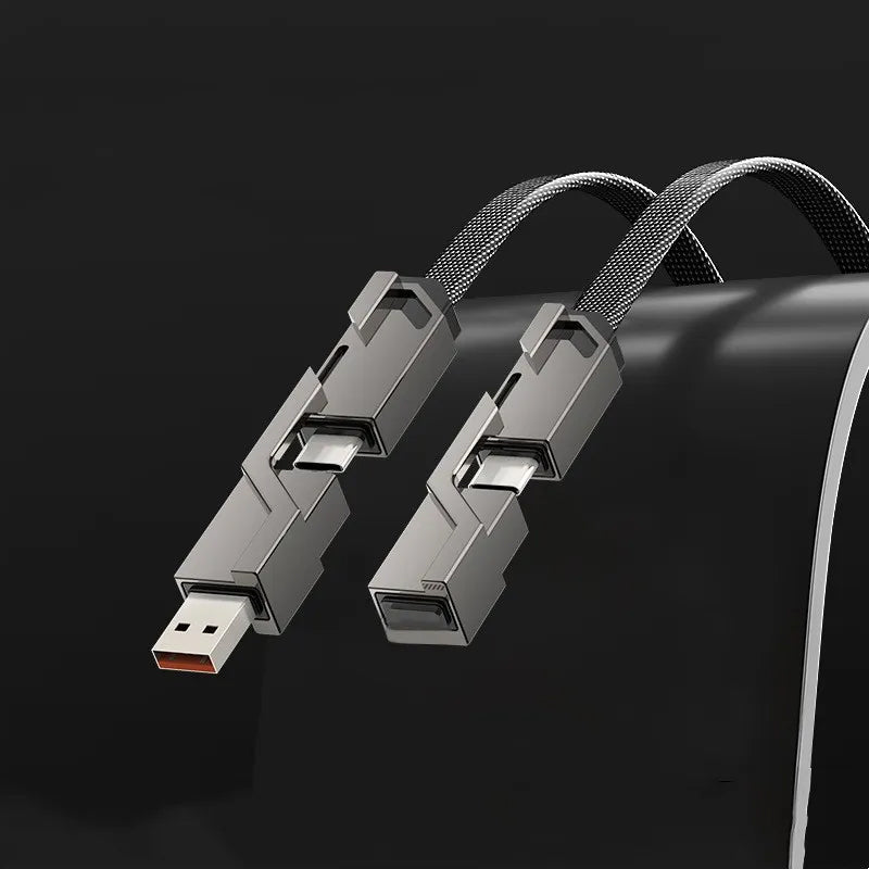 4-in-1 flaches, geflochtenes Anti-Tangle-Ladekabel mit Klettverschluss Hauptbild