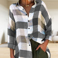 Damen bedrucktes Langarmshirt, lockeres kariertes Hemd